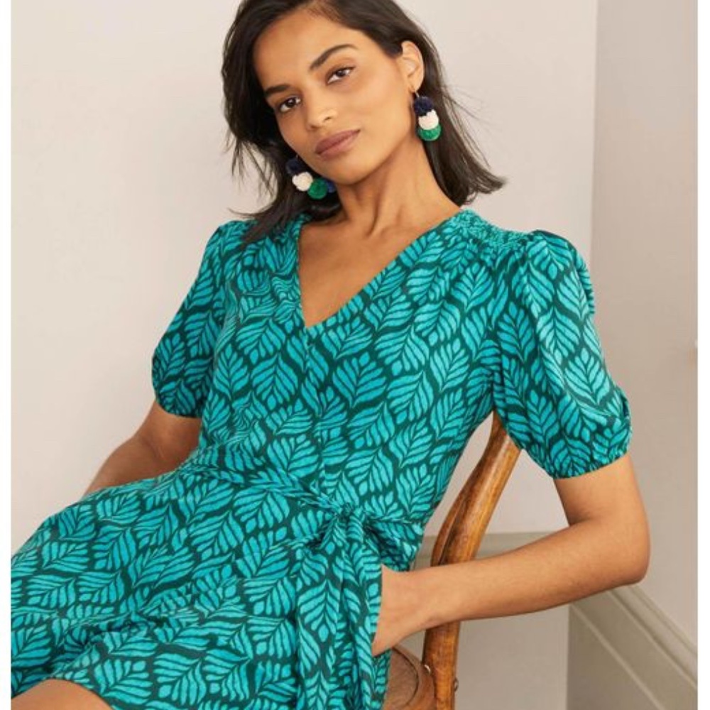 Boden Green Palm Leaf Printed Jersey Romper